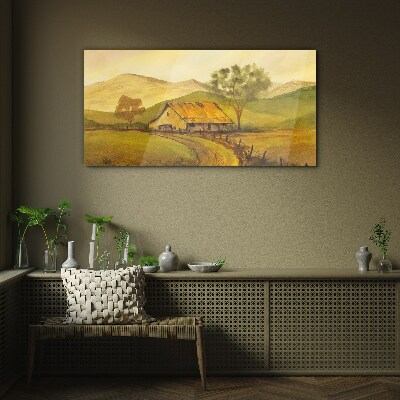 Foto glasbild Eine friedliche ländliche Landschaft am Morgen