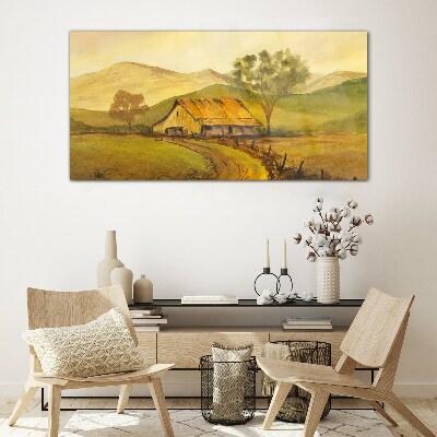 Foto glasbild Eine friedliche ländliche Landschaft am Morgen