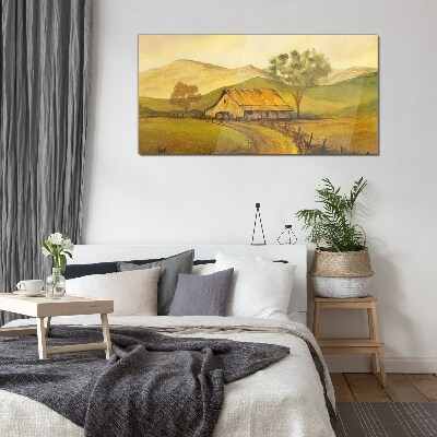 Foto glasbild Eine friedliche ländliche Landschaft am Morgen