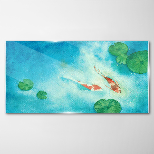 Glasbild Koi im blauen Wasser