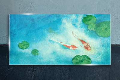 Glasbild Koi im blauen Wasser
