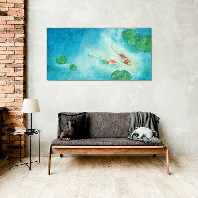 Glasbild Koi im blauen Wasser