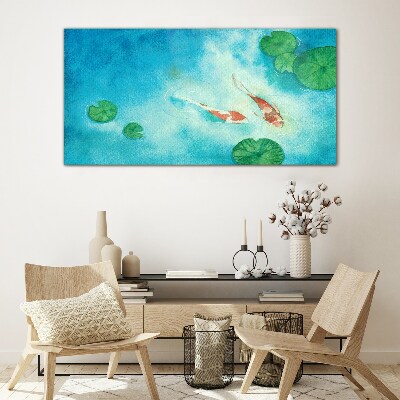 Glasbild Koi im blauen Wasser