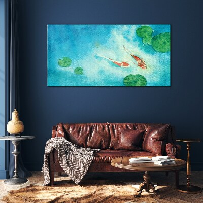 Glasbild Koi im blauen Wasser