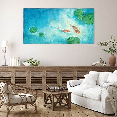 Glasbild Koi im blauen Wasser