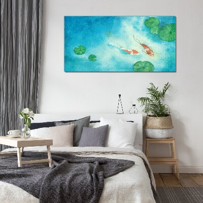 Glasbild Koi im blauen Wasser