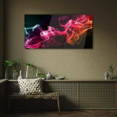 Glasbild Wellen aus farbigem Nebel