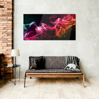 Glasbild Wellen aus farbigem Nebel