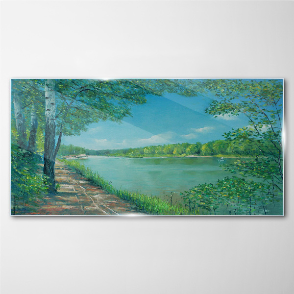 Glasbild Ein friedlicher Weg am Wasser