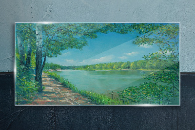 Glasbild Ein friedlicher Weg am Wasser