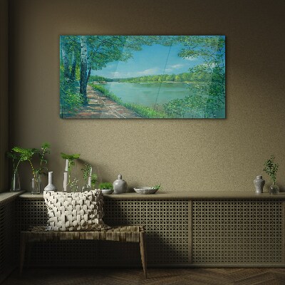 Glasbild Malerei Flusswald Natur