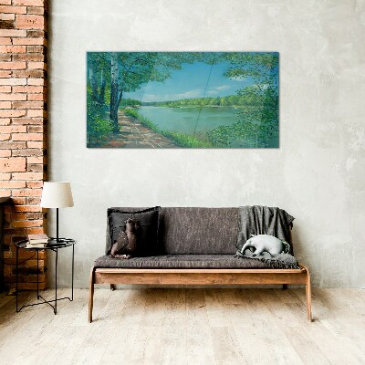 Glasbild Ein friedlicher Weg am Wasser