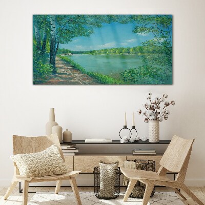 Glasbild Ein friedlicher Weg am Wasser