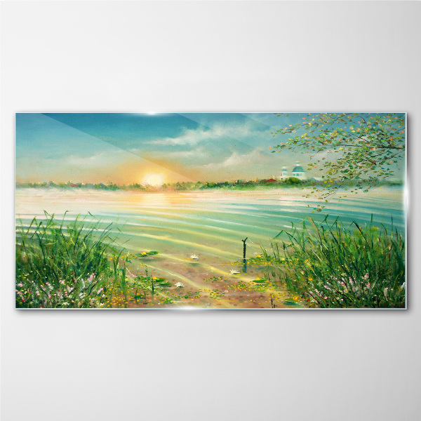 Glasbild Ein ruhiger Morgen am See