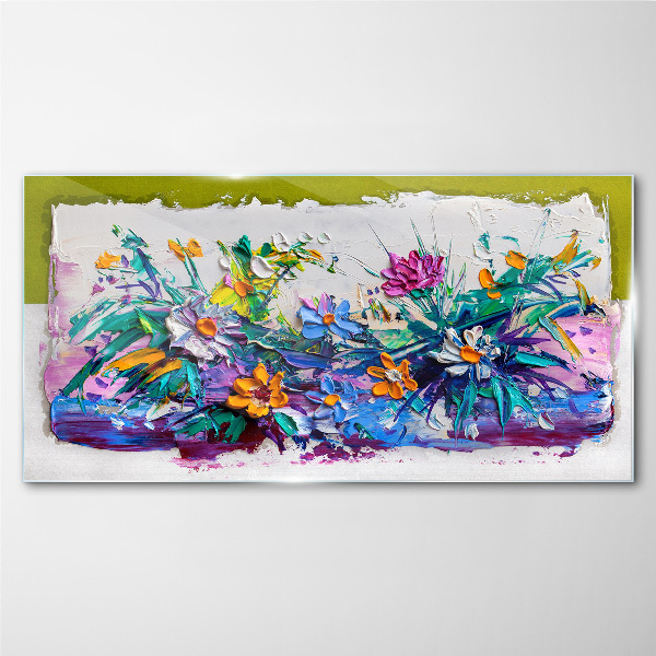 Glasbild Ein Blumenarrangement in intensiven Farben