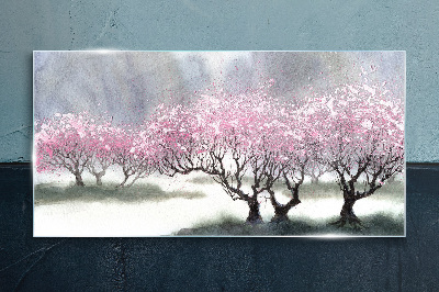 Glasbild Blühende Bäume im Frühlingsdunst