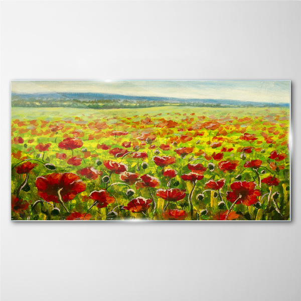 Glasbild Ein Mohnfeld in der Sonne