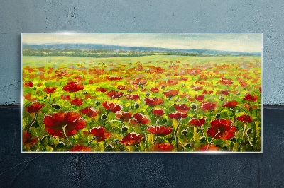 Glasbild Ein Mohnfeld in der Sonne