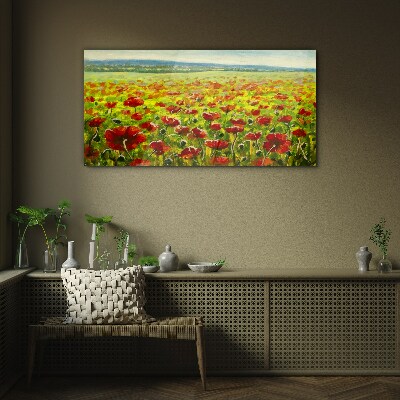 Glasbild Ein Mohnfeld in der Sonne