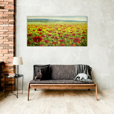 Glasbild Ein Mohnfeld in der Sonne