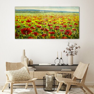 Glasbild Ein Mohnfeld in der Sonne