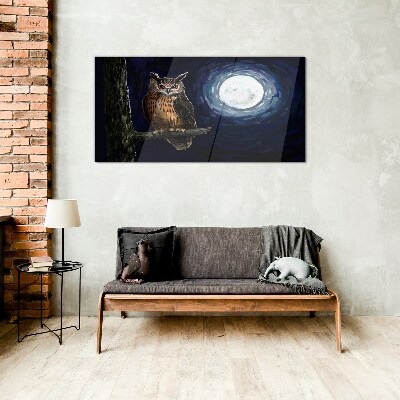 Glasbild Eule im Mondlicht
