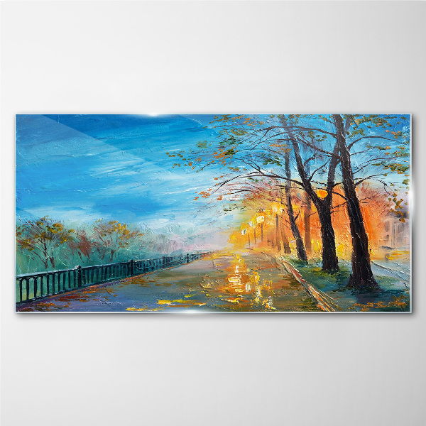 Bild auf glas Herbstliche Gasse im Sonnenschein