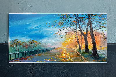 Bild auf glas Herbstliche Gasse im Sonnenschein
