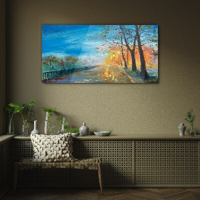 Bild auf glas Herbstliche Gasse im Sonnenschein