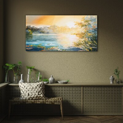 Glasbild Morgenstille am Fluss
