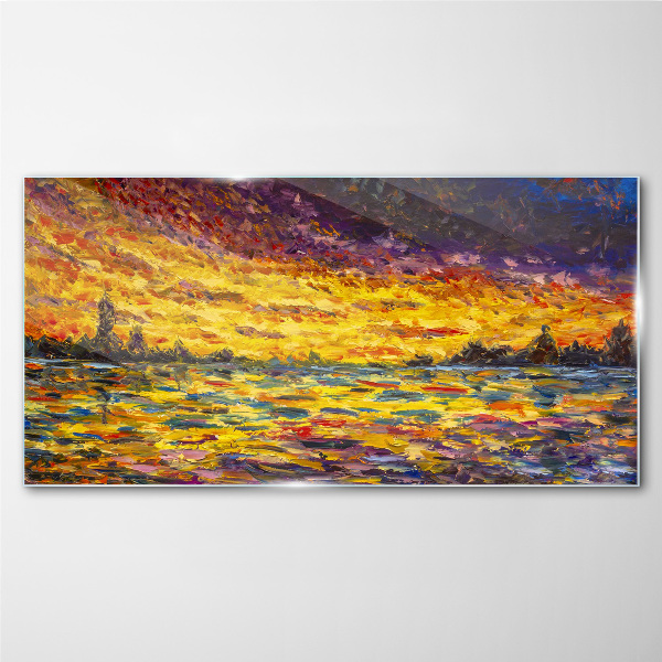 Glasbild Goldene Stunde am See