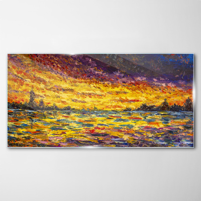 Glasbild Goldene Stunde am See