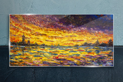 Glasbild Goldene Stunde am See