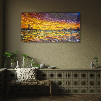 Glasbild Goldene Stunde am See