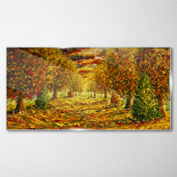 Glasbild Malerei Wald Herbst Natur