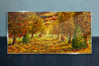 Glasbild Malerei Wald Herbst Natur