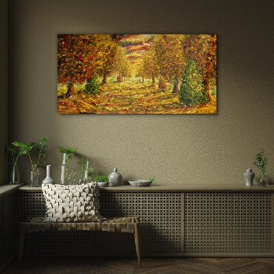 Glasbild Malerei Wald Herbst Natur