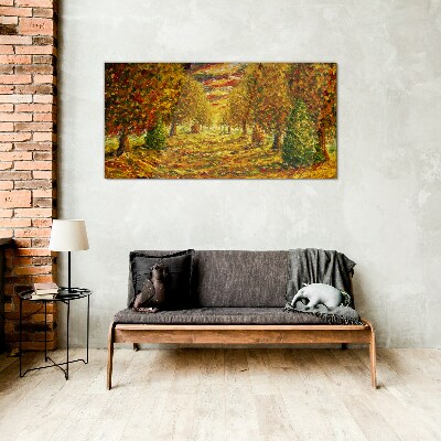 Glasbild Malerei Wald Herbst Natur