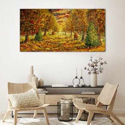 Glasbild Malerei Wald Herbst Natur