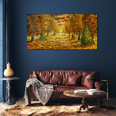 Glasbild Malerei Wald Herbst Natur