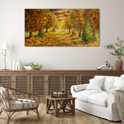 Glasbild Malerei Wald Herbst Natur