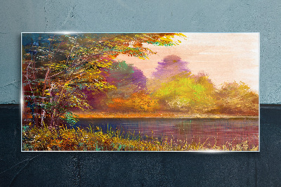 Glasbild Herbstfarben am See