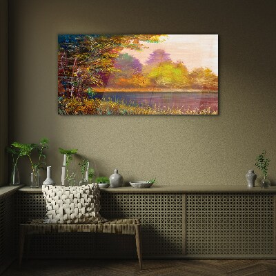 Glasbild Herbstfarben am See