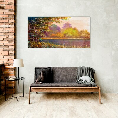 Glasbild Herbstfarben am See