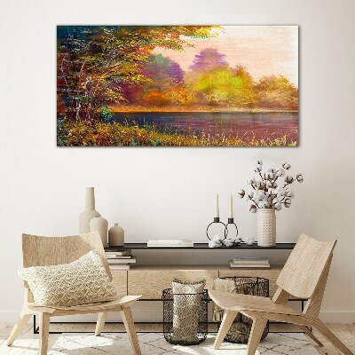 Glasbild Herbstfarben am See