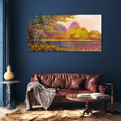 Glasbild Herbstfarben am See