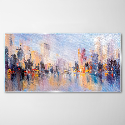 Bild auf glas Die Stadt im Schein des Sonnenuntergangs
