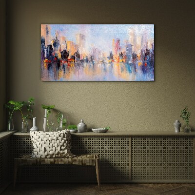 Bild auf glas Die Stadt im Schein des Sonnenuntergangs