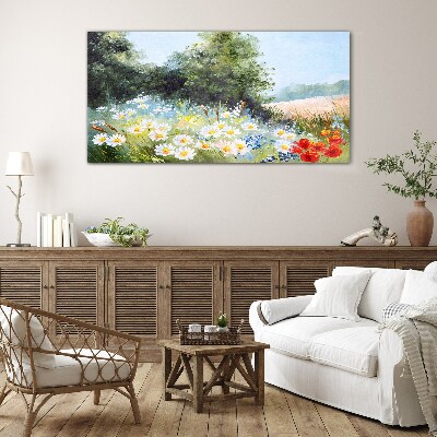 Glasbild Sommerwiesen in voller Blüte