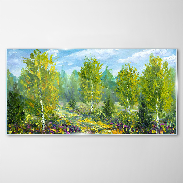 Glasbild Frühlingsbäume im Grünen
